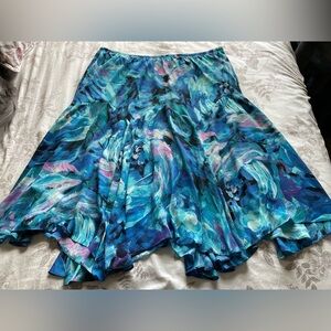Bob Mackie Pull On Blue Purple Asymmetric Hem Midi Skirt 2X Fairycore Mermaid